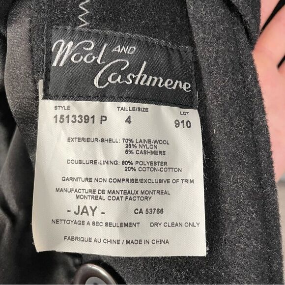 [4] Vintage Dark Grey Wool & Cashmere Pea Coat with Brown Buttons - Picture 9 of 12